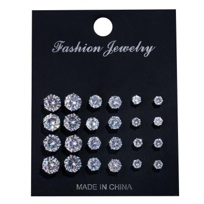 China TRENDY 12 Pairs Fashion Jewelry Accessories Wholesale CZ Crystal Small Ear Stud Earring Set For Women for sale