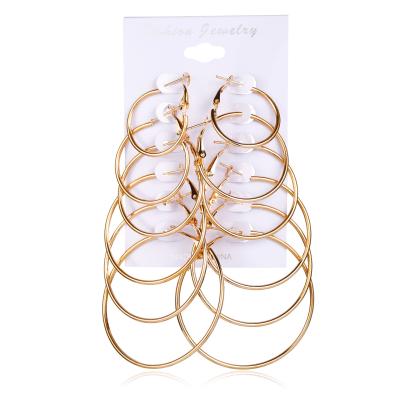 China TRENDY 6Pairs Large Simple Circle Earrings Jewelry Around Circle Oversized Punk Earrings Set For Women Girls for sale