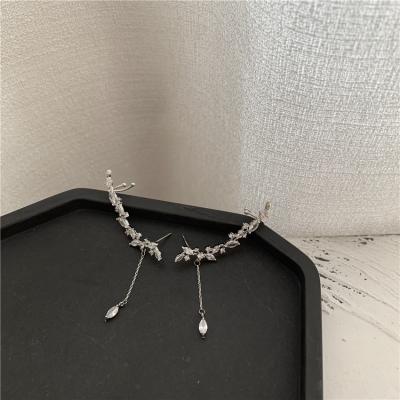 China FASHIONABLE Newcomer Korean 2022 Teens Sparkling CZ Crystal Leaves Dangling Chain Wrap Earrings cuff for women for sale