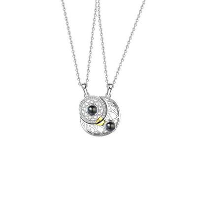 China New Arrival 100 Languages ​​TRENDY Projection Sun And Moon Couple Pendant Necklace I Love You for sale