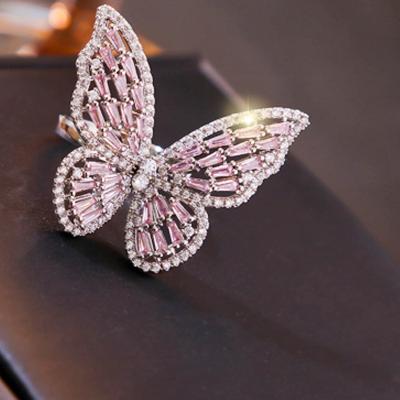 China Trendy New Fashion Party Jewelry Women Shining Diamond CZ Crystal Butterfly Ring for sale