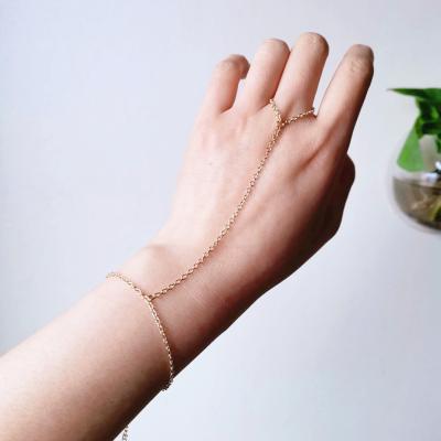 China FASHIONABLE Minimal Simple Gold Stainless Steel Rosary Waterproof Finger Ring Chain Slave Handchain Hand Chain Bracelet for sale