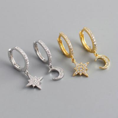 China New Designs TRENDY Jewelry 925 Sterling Silver Hoop Zircon Moon Star Stud Earrings for sale