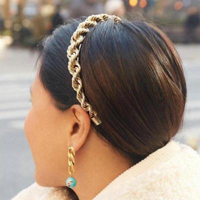 China 2021 Fashion Hair Accessories Punk Style Women Metal Gold Headband Newest Twist Chains for sale