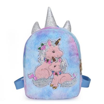 China With Korean Cartoon Unicorn Pony Plush Backpack Cute USB Children's Backpack Wholesale Female Treasure Fur Schoolbag Small Bag for sale