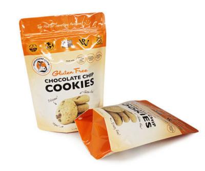 China Resealable Stand Up Aluminum Foil Pouches Cookie Packaging With Bottom Gusset for sale