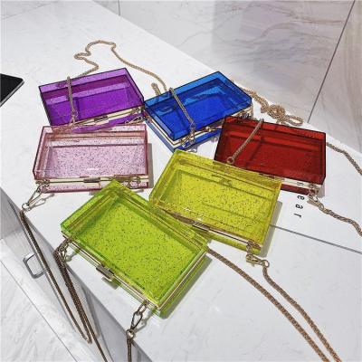 China 2020 New Fashion PVC Square Box Bag Chain Handbags Small Glitter Shoulder Transparent Messenger Bag For Women for sale