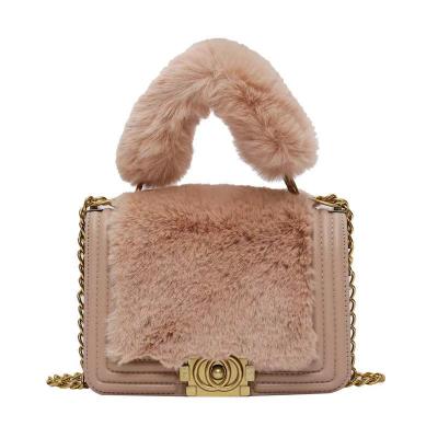 China China factory price fashion chain handbag PU fur shoulder women luxury simple fashionable bags plush for sale