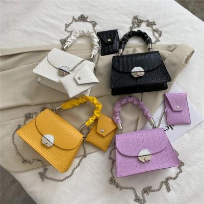 China Luxury Hot Sale Hand Strap Hand Strap Messenger Bag Crocodile Print Pleated Shoulder Bag New With Small Bag Set for sale