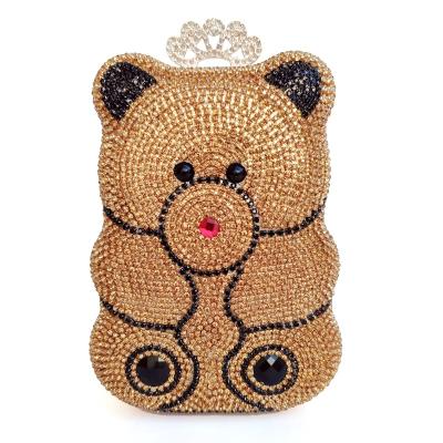 China Diamond Evening Party Bag Women Cute Clutch Purse 3D Iron Bear Luxury Ladies Wedding Crystals Handbag for sale