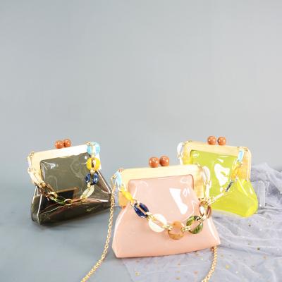 China 2020 High Quality Clear Wooden Frame Handbag Bag Personality Good Selling Mini PVC Jelly Bag Handbags for sale