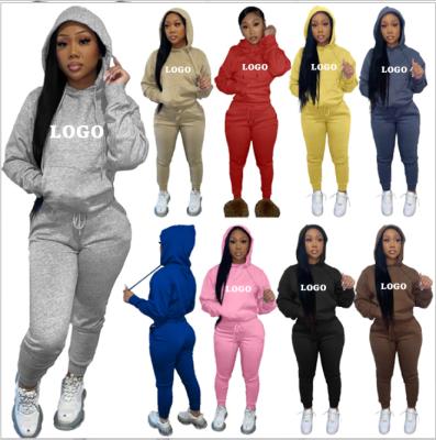 China Breathable two-piece suit leisure sports hooded velvet autumn and winter women's workout jogger clothing for women for sale