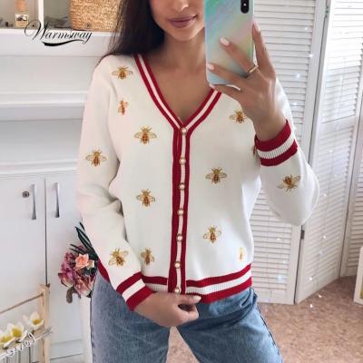 China News Women's Girl's Long Sleeve Oversized Full-figured Diet Cardigan Sweater Breathable Embroidered Women's V-Neck Sweater for sale