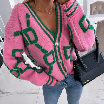 China Breathable Women Knitted Loose Casual Female Chic Vintage Long Sleeve Cardigan Autumn Winter V Neck Button Tops Warm Sweaters Outerwear for sale