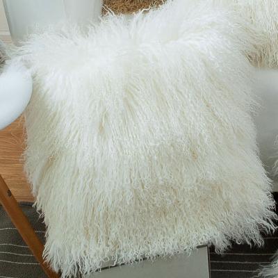 China Hotel Real Fur Mongolian Lamb Fur Pillow Cover Pillow Case Home Decorative Tibetan Cushion Cover For Sofa for sale