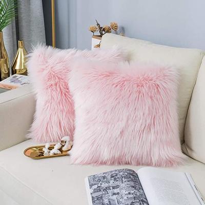 China Viable Pink Plush Faux Sheepskin Fur Solid Soft Pillow Cover Colorful Decorative Pillow Case Throw Cushion Cover For Sofa Car Chair for sale