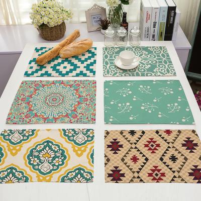 China Ddirect Sustainable Factory Sell Cotton And Table Mat Geometric Pattern Square Canvas Printing Eco - Friendly Carpet for sale