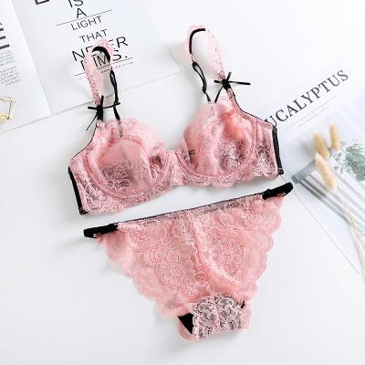 China QUICK DRY elegant sheer summer ultra thin lace up sexy bra and brief sets for sale