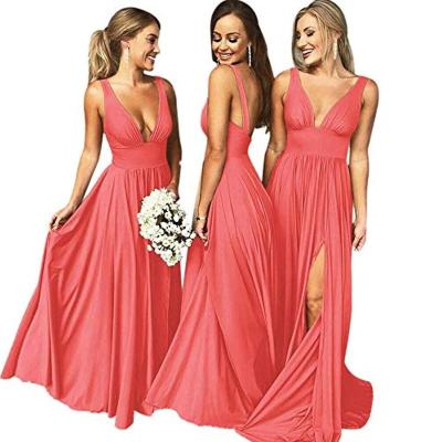 China Anti-wrinkle New V-Neck Backless Bridesmaid Dress 2021Large Size Women's Bridesmaid High-waist Ball Gown Formal Evening Dress for sale