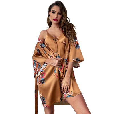 China Best Quality QUICK DRY Ice Silk Pajamas Women's Sleepwear 3 Pieces Set Women Fashion Apparel for sale