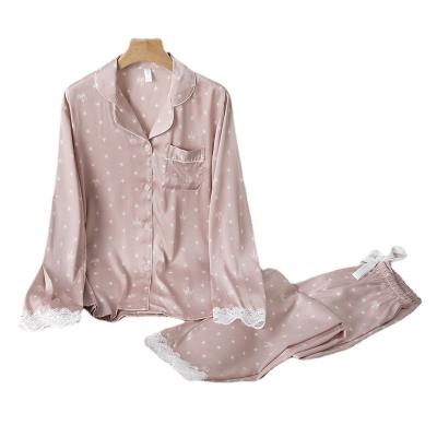 China Summer QUICK DRY ice silk nightgown imitated satin full sleeve pj home dress lovely long pants sets women two piece sleepwear for sale