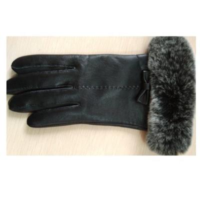 China CUTE LADY Simple RABBIT FUR LEATHER GLOVES WITH 5 FINGER TOUCH SCREEN FUNCTION for sale