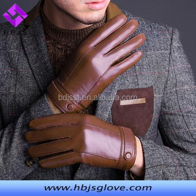 China Simple Popular Light Brown Color Button Belt Men Leather Gloves for sale