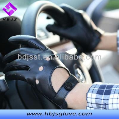 China Plain Winter Mens Black Top Grain Goatskin Leather Driver Gloves for sale