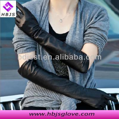 China Plain Fashion Tight Arm Ladies Black Opera Wearing Long Leather Gloves for sale