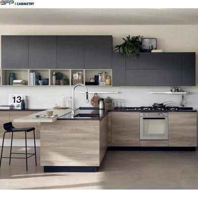 China New Style Modern Light Wood Whole Grain House Kitchen Furniture Laminate Islands for sale