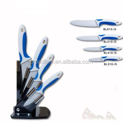 China Sustainable Vogue Double Injection ABS+TPR Coating Ceramic Knife Set 4pcs In Acrylic Block for sale