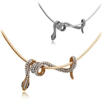 China Retro Hiphop Alloy Python Sculptural Animal Snake Clavicle Crystal Initial Zodiac Gold Silvery Necklace Pendant Chain For Women for sale