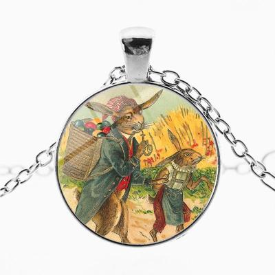 China Gem Easter Happy Rabbit Necklace Hiphop 2022 New Time Pendant Necklace Wholesale Metal Glass Gift for sale