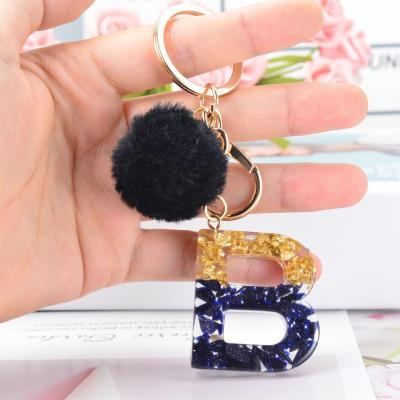 China European and American Wholesale A-Z Letter Black Mama Couple Pom Pom Car Acrylic Key Chain Cute Anime Custom Bling Plush Kids Resin Macrame Metal for sale