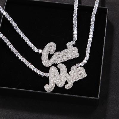 China Hiphop Hip Hop Charm Custom Name Necklaces AAA 14k Gold Plated Iced Out Letter Pendants Tennis Chains for sale