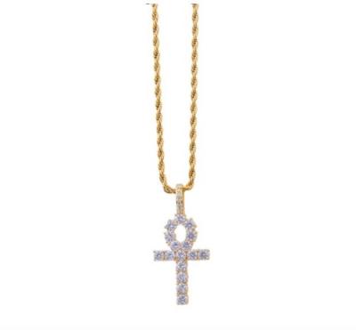 China Hiphop Diamond Christian Religion Jewelry Stainless Steel Chain Cross Pendant Necklace Gold Plated for sale