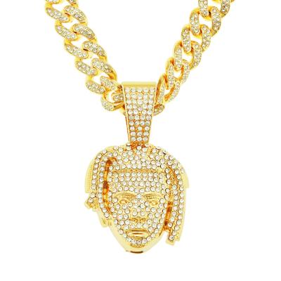 China Hiphop Iced Out Diamond Inlaid Three Dimensional Portrait Personalized Pendant Cuban Chain Necklace for sale