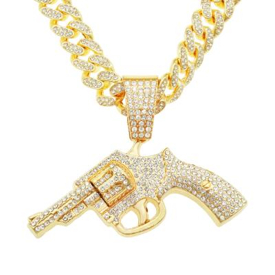 China Hiphop Personalized Cool Full Diamond Gun Hip Hop Hip Wish Necklace Pendant Cuban Chain Accessories for sale