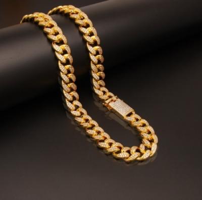 China Hiphop Iced Out Miami Cuban Link Chain Necklace Zinc Alloy Custom Gold Plating Rhinestone Letter Necklace for sale