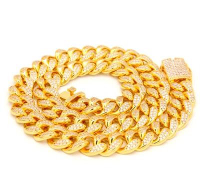 China Hiphop 20mm Micro Pave AAA CZ Iced Out 18k Gold Cuban Link Chain Lab Diamond New Hiphop Iced Out Cuban Link Chain Necklace for sale