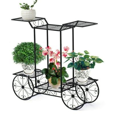 China Novelty Design Large Metal Garden Plant Trolley Flower Rack Plant Display Indoor Outdoor Floral Rack CLASSIC Stand Rack for sale