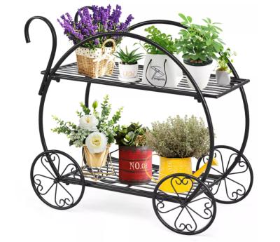 China CLASSIC Romantic Paris Style Heavy Duty Paris Style Heavy Duty Plant Pot Cart Flower Trolley Metal 2 Shelf Mobile Indoor Outdoor Decor for sale