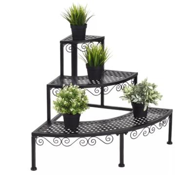 China CLASSIC ironwork 3 tier potted plant propeller-shaped stand, step design floral display rack to accommodate more greenery for sale