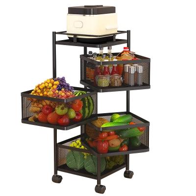 China Sustainable Rotating Iron Kitchen Vegetable Shelving Floor Multi - Layer Cylindrical Shelving Storage Rack for sale