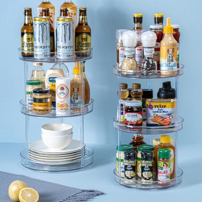 China Round Rotating Clear Plastic Viable 3 Tier Refrigerator Storage Spice Organizer Rack Tray Kitchen Lazy Susan Home Rack for sale