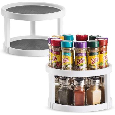 China 2 Tier Lazy Susan Turntable Kitchen Rack Plastic Clear Plastic Storage Container Bin Condiments For Cabinet Pantry for sale