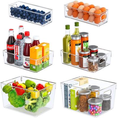 China 4pk Clear Freshness Preservation and Plastic Storage PET Kitchen Food Fridge Organizer Container Stackable Bin with Handles for Pantry for sale