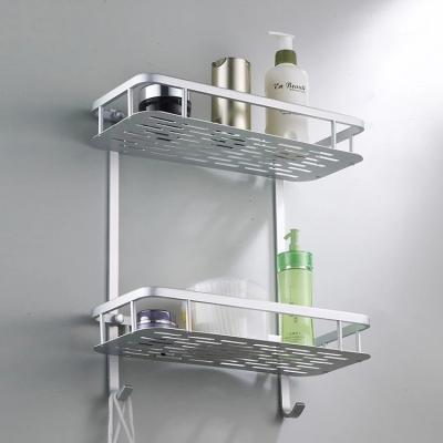 China Wall Mounted Type Wholesale 2/3 Tiers Durable Aluminum Shelf Shower Shampoo Rack Kitchen Wall Mounted Rack for sale