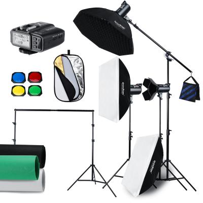 China Convenient to install 1200W Godox DE400 II 3x 400W Photo Studio Instant Light, Softbox, Stand, 2X3M Background Cloth, Background Bracket for sale