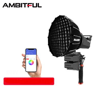 China AMBITFUL FL80 PORTABLE RGB LED Video Light Kit Outdoor Photography Bowens Mount Support APP + 60cm Softbox for sale